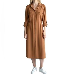 Kocca Shirt Dress Midi length Camel Tan‎ Collared Lyocell Women’s L City Neutral